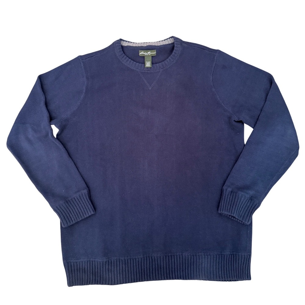 Eddie Bauer Mens Navy Blue 100% Combed Cotton Crewneck Sweater Size XL Tall